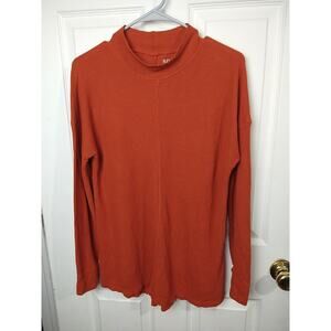 Ana Woman L Shirt Burnt Orange Pullover Casual Waffle Knit Long Sleeve